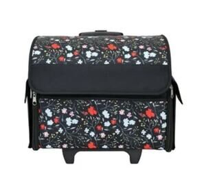 Rolling Sewing Craft Trolley Bag Black Floral Craft Organizer on Wheels New